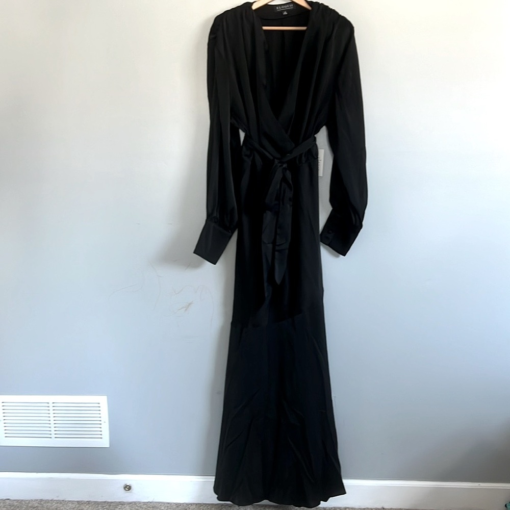 NWT Eloquii Satin Long Sleeve Wrap Black Dress Plus 20 Decorative Cover Button